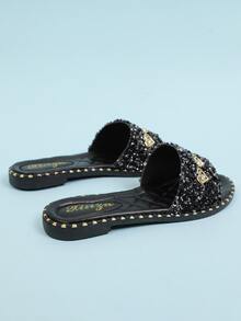 水鑽裝飾涼鞋 - 黑色 - 查看 4
