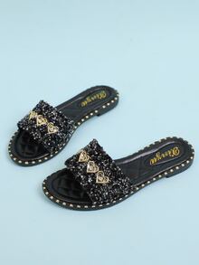 水鑽裝飾涼鞋 - 黑色 - 查看 3