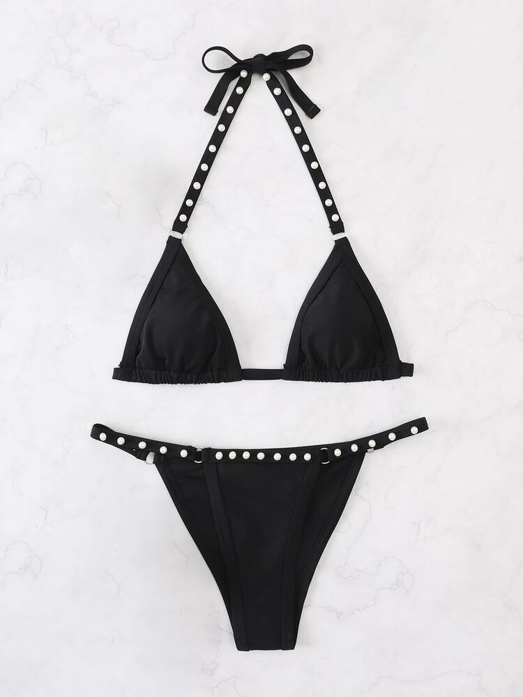 サマービーチ用のホルタータイプ 三角ビキニ - ブラック - 見る 6