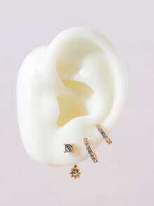 3pcs Cubic Zirconia Decor Earrings - Yellow Gold - View 1