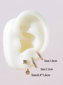 3pcs Cubic Zirconia Decor Earrings - Yellow Gold - View 3