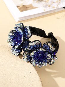 1 chiếc kẹp tóc hình hoa đính đá (màu đá ngẫu nhiên), phụ kiện tóc cho nữ, phụ kiện tóc đi nghỉ mát, phụ kiện đội đầu, phụ kiện tóc cho phụ nữ, kẹp tóc - Màu xanh lam - Xem 2
