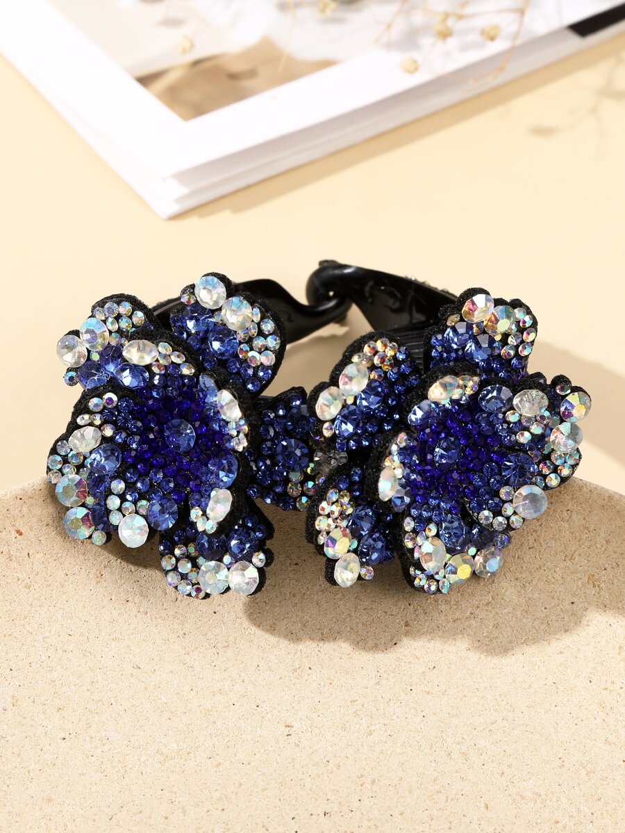 1 chiếc kẹp tóc hình hoa đính đá (màu đá ngẫu nhiên), phụ kiện tóc cho nữ, phụ kiện tóc đi nghỉ mát, phụ kiện đội đầu, phụ kiện tóc cho phụ nữ, kẹp tóc - Màu xanh lam - Xem 1