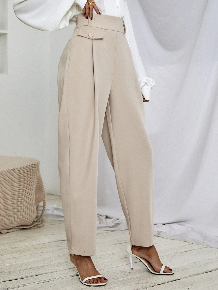 SHEIN Unity High Waist Plicated Detail Pants - Apricot - View 1