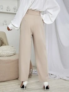 SHEIN Unity High Waist Plicated Detail Pants - Apricot - View 2
