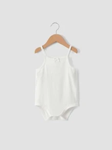 SHEIN 嬰兒前蝴蝶結螺紋針織連身背心 - 白色 - 查看 1