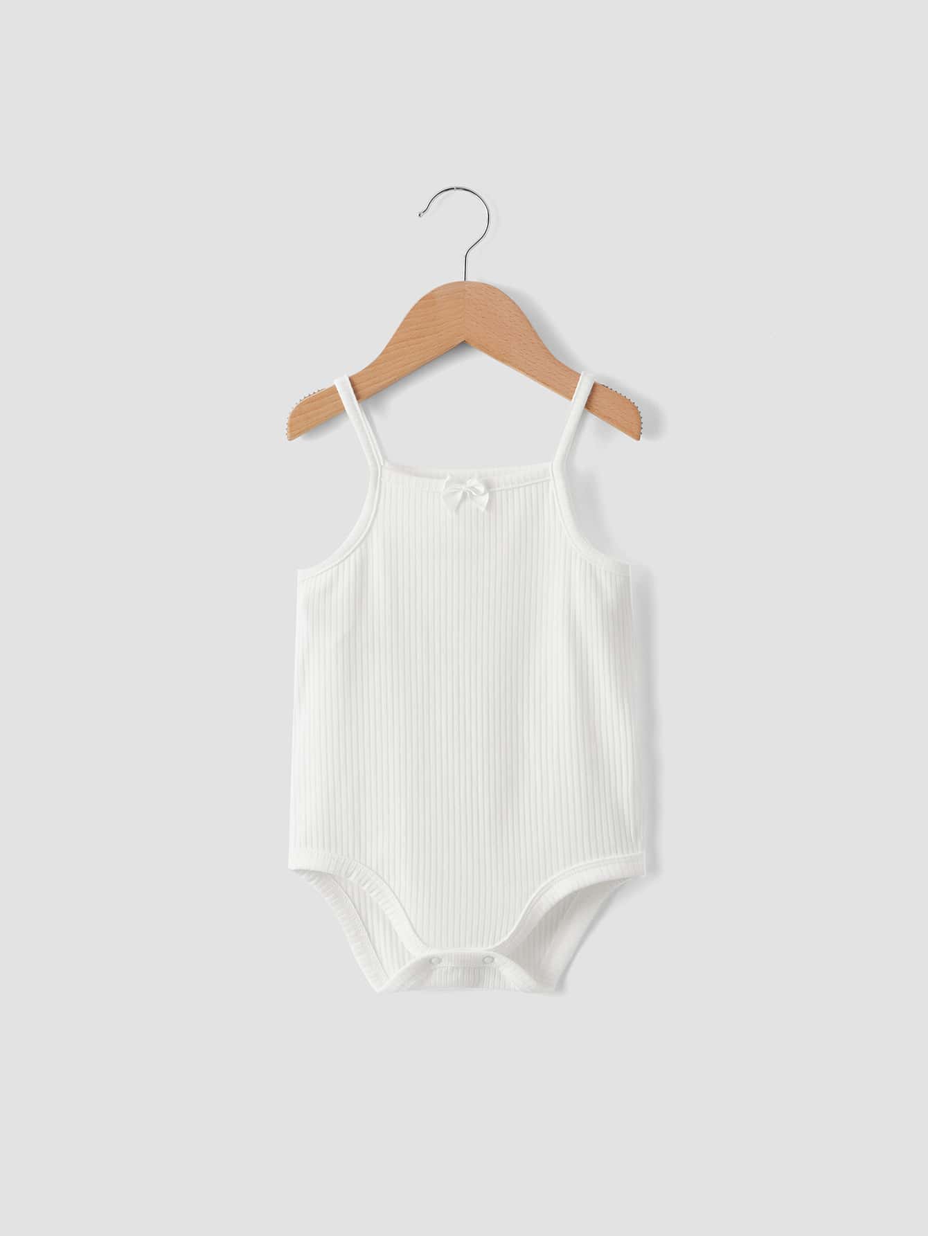 SHEIN 嬰兒前蝴蝶結螺紋針織連身背心 - 白色 - 查看 1
