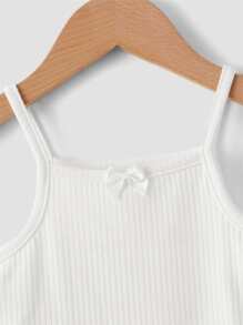 SHEIN 嬰兒前蝴蝶結螺紋針織連身背心 - 白色 - 查看 3