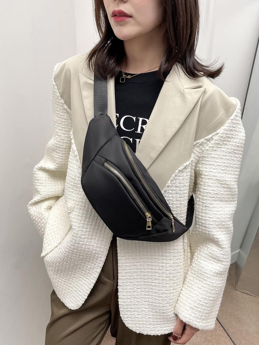 Double Zip Pocket Bum Bag - Black - View 1