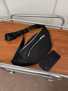 Double Zip Pocket Bum Bag - Black - View 7