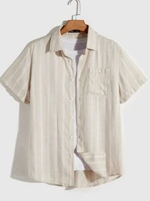Manfinity VCAY Men Striped Pocket Front Shirt Without Tee - Khaki - View 1