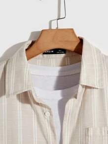 Manfinity VCAY Men Striped Pocket Front Shirt Without Tee - Khaki - View 4