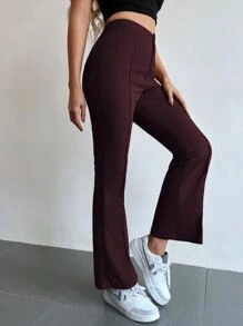 SHEIN Unity 前接縫高腰喇叭褲 - 巧克力棕 - 查看 5