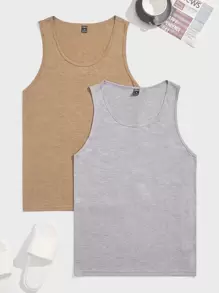 Manfinity VCAY Men 2pcs Scoop Neck Solid Tank Top - Multicolor - View 1