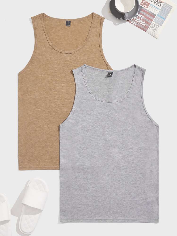Manfinity VCAY Men 2pcs Scoop Neck Solid Tank Top - Multicolor - View 1