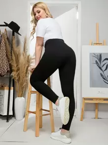 Flirla Plus Butterfly Print Wide Waistband Leggings Fall Cloth For Women - Black - View 2