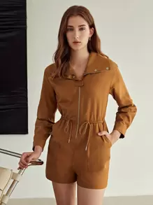MOTF PREMIUM 抽繩拉錬連身短褲 - 棕色 - 查看 1