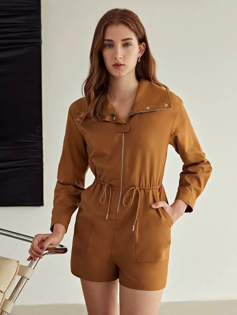 MOTF PREMIUM 抽繩拉錬連身短褲 - 棕色 - 查看 1