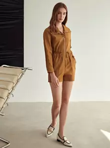 MOTF PREMIUM 抽繩拉錬連身短褲 - 棕色 - 查看 5