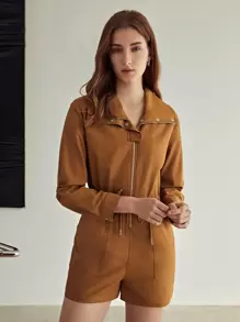 MOTF PREMIUM 抽繩拉錬連身短褲 - 棕色 - 查看 6