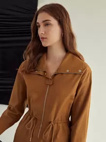 MOTF PREMIUM 抽繩拉錬連身短褲 - 棕色 - 查看 7