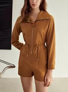 MOTF PREMIUM 抽繩拉錬連身短褲 - 棕色 - 查看 9