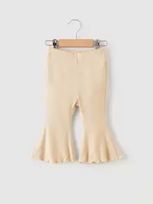 SHEIN Baby Lettuce Trim Flare Leg Trousers - Apricot - View 1