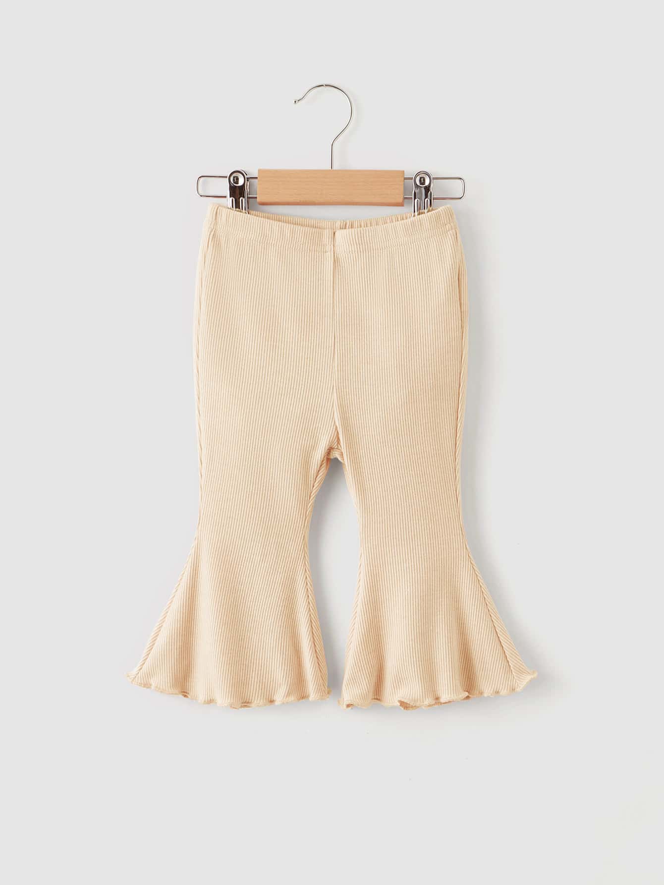SHEIN Baby Lettuce Trim Flare Leg Trousers - Apricot - View 1