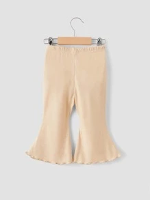 SHEIN Baby Lettuce Trim Flare Leg Trousers - Apricot - View 2