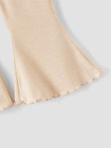 SHEIN Baby Lettuce Trim Flare Leg Trousers - Apricot - View 3