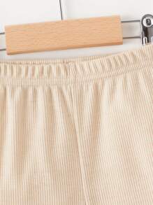 SHEIN Baby Lettuce Trim Flare Leg Trousers - Apricot - View 4