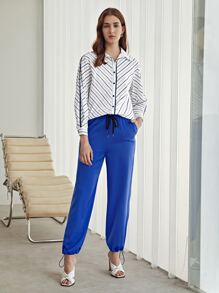 MOTF PREMIUM DRAWSTRING HEM TAPERED TROUSERS - Royal Blue - View 1