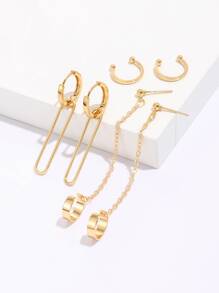6pcs Creative Chain Decor Geometric Earrings For Women For Daily Decoration - Yellow Gold - View 2