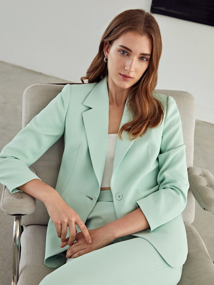 MOTF PREMIUM Blazer estructurado con botón - verde menta - Añade 7