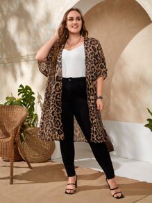 EMERY ROSE Plus Size Leopard Print Kimono Summer