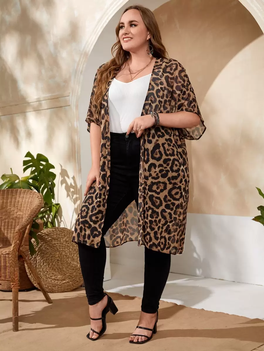 EMERY ROSE Plus Size Leopard Print Kimono Summer