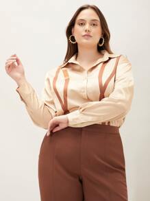 MOTF PREMIUM 大碼直筒款圖案襯衫 - 卡其色 - 查看 1