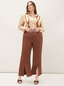 MOTF PREMIUM 大碼直筒款圖案襯衫 - 卡其色 - 查看 3