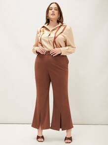 MOTF PREMIUM 大碼直筒款圖案襯衫 - 卡其色 - 查看 5