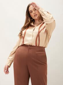 MOTF PREMIUM 大碼直筒款圖案襯衫 - 卡其色 - 查看 8