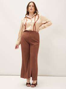 MOTF PREMIUM 大碼直筒款圖案襯衫 - 卡其色 - 查看 9