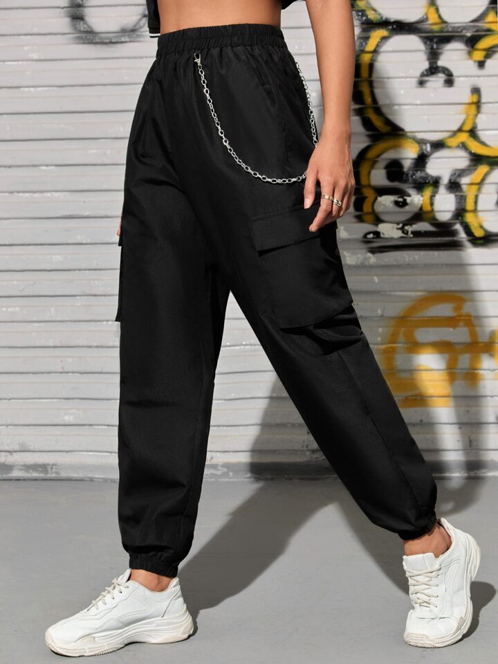 Pantalon Jogger Pantalones Negros Con Cadenas Pantalones Cargo
