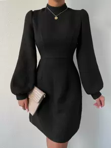 Chiquease Đầm Dây kéo màu trơn Thanh lịch - màu đen - Xem 1