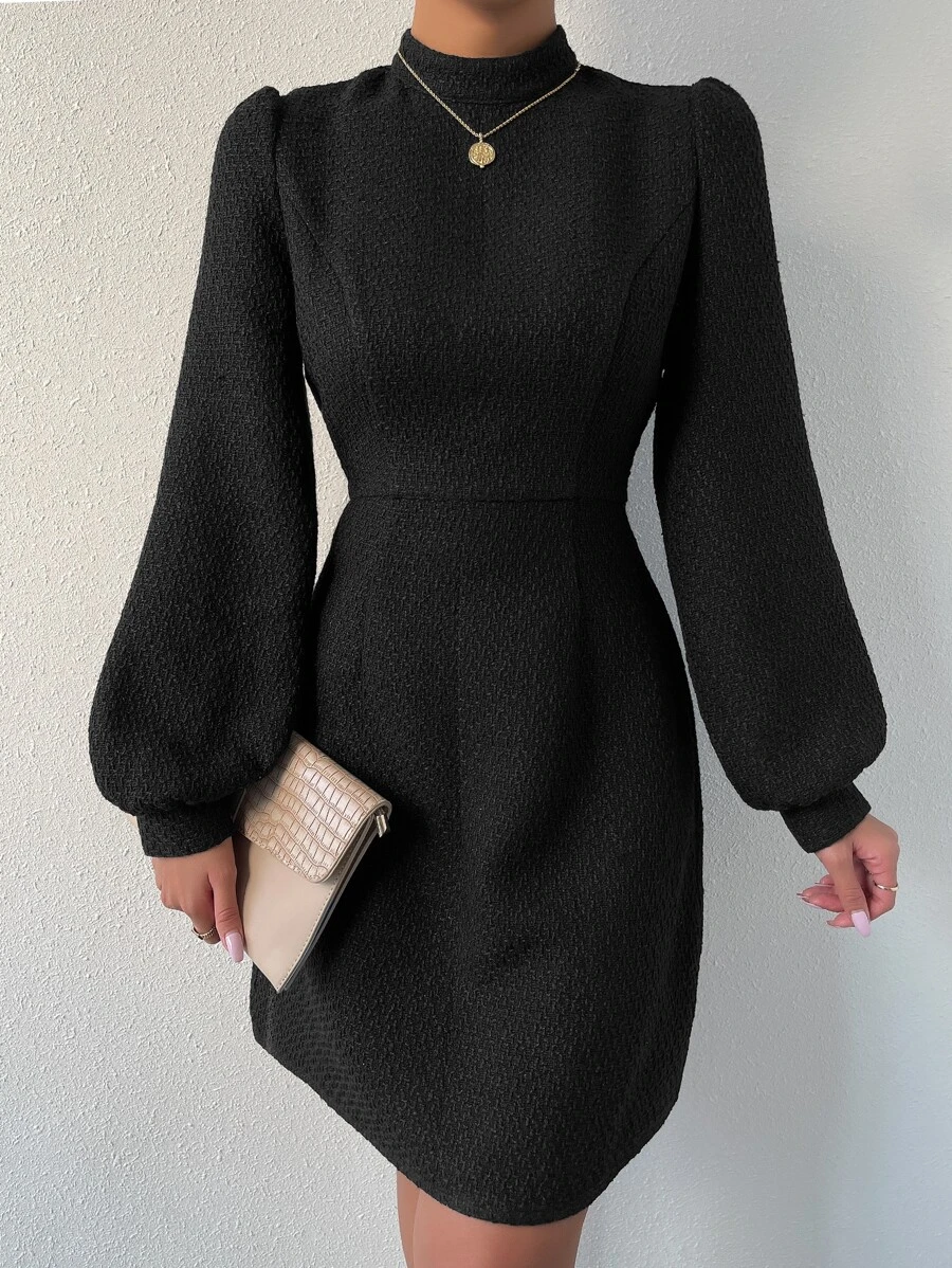 Chiquease Đầm Dây kéo màu trơn Thanh lịch - màu đen - Xem 1