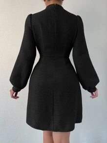 Chiquease Đầm Dây kéo màu trơn Thanh lịch - màu đen - Xem 2