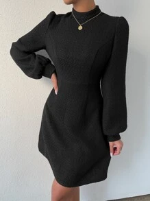 Chiquease Đầm Dây kéo màu trơn Thanh lịch - màu đen - Xem 4