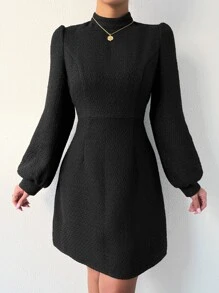 Chiquease Đầm Dây kéo màu trơn Thanh lịch - màu đen - Xem 5