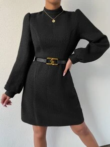 Chiquease Đầm Dây kéo màu trơn Thanh lịch - màu đen - Xem 6