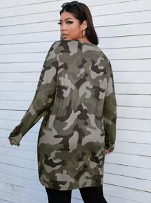 SHEIN EZwear Plus Slogan & Camo Print High Low Hem Tee - Multicolor - View 2