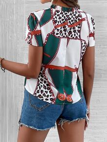 SHEIN Unity Leopard & Chain Print Notched Neck Blouse - Multicolor - View 2